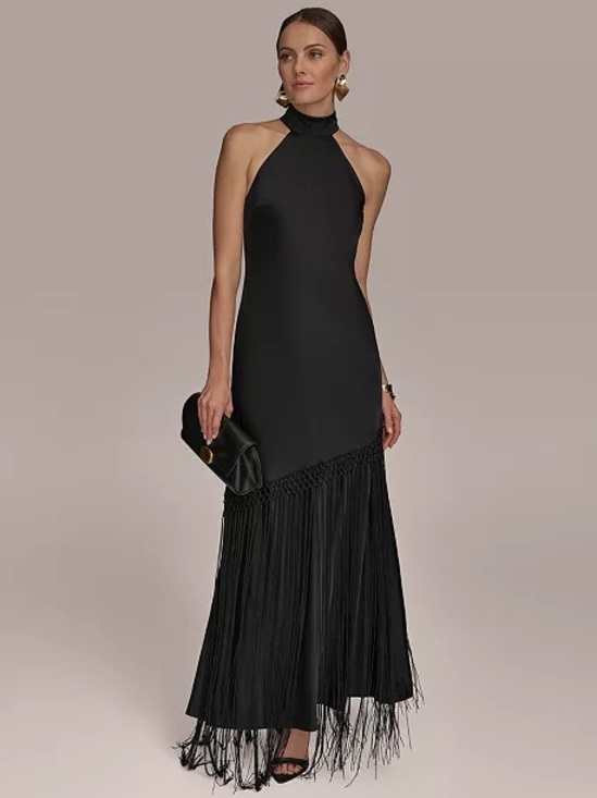Donna Karan Dresses & Skirts - Donna Karan High Neck Fringe Gown